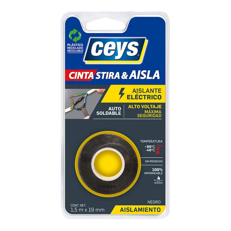 Ceys Stira & Aisla Negro 1,5m X 19mm. 507801
