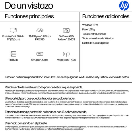 EAN 199251237034 - HP ZBook Ultra G1a Copilot+ PC AMD Ryzen AI Max+ PRO 395 Estación de trabajo móvil 35,6 cm (14") Pantalla  imagen 4