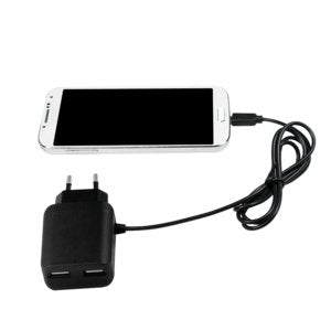 Usb-A Charger, 10.5 W, 3-Port, 2x Usb-A, 1x Micro-Usb Cable, Negro