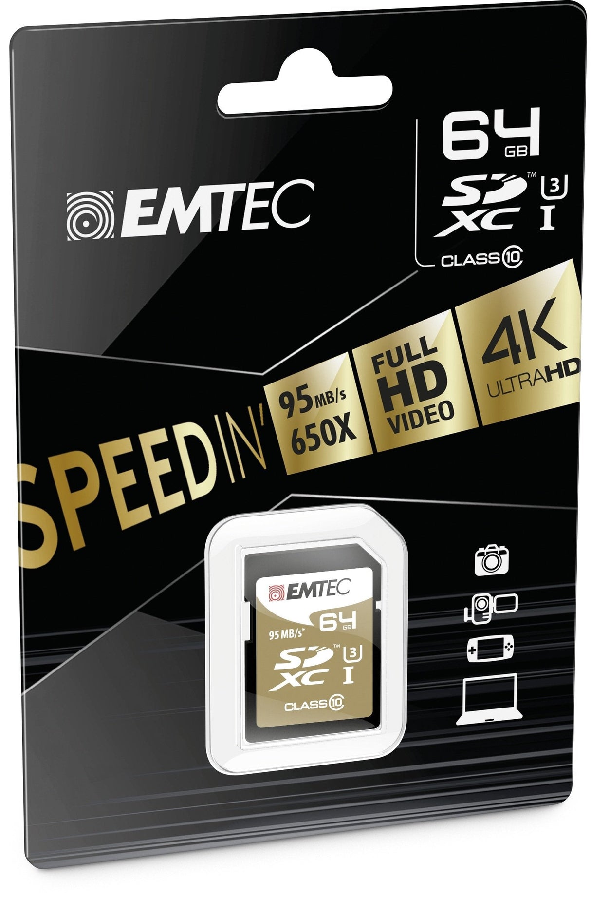 Emtec Sd Card  64gb Sdxc (Class10) Speedin + Kartenblister