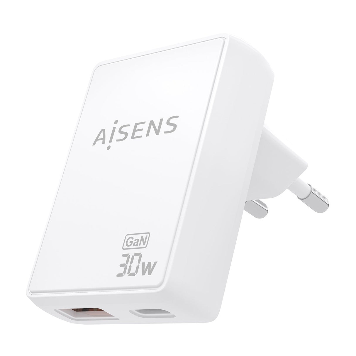 Aisens Cargador De Pared Gan Ultra Delgado 30w, 1xusb-C Pd3.0 Qc4.0, 1xusb-A Qc3.0, Blanco