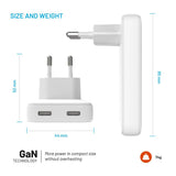 Fixed Slim 2xusb-C Travel Charger, Gan, Pd Support, 45w, White