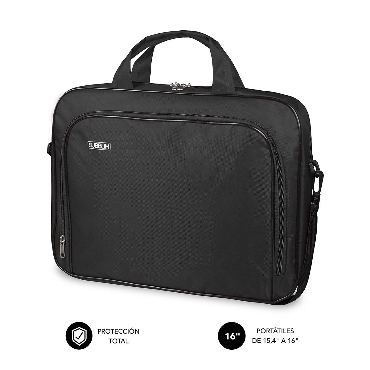 Maletín Subblim Oxford Black Para Portátiles Hasta 15.4'-16'/39.1-40.64cm Interior Acolchado Bolsillo Exterior Correa De Hombro