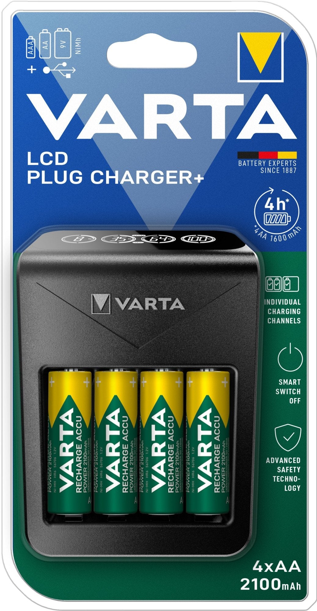 Varta Lcd Pug Cargador + . 4 Pilas 2100 Mah Aa