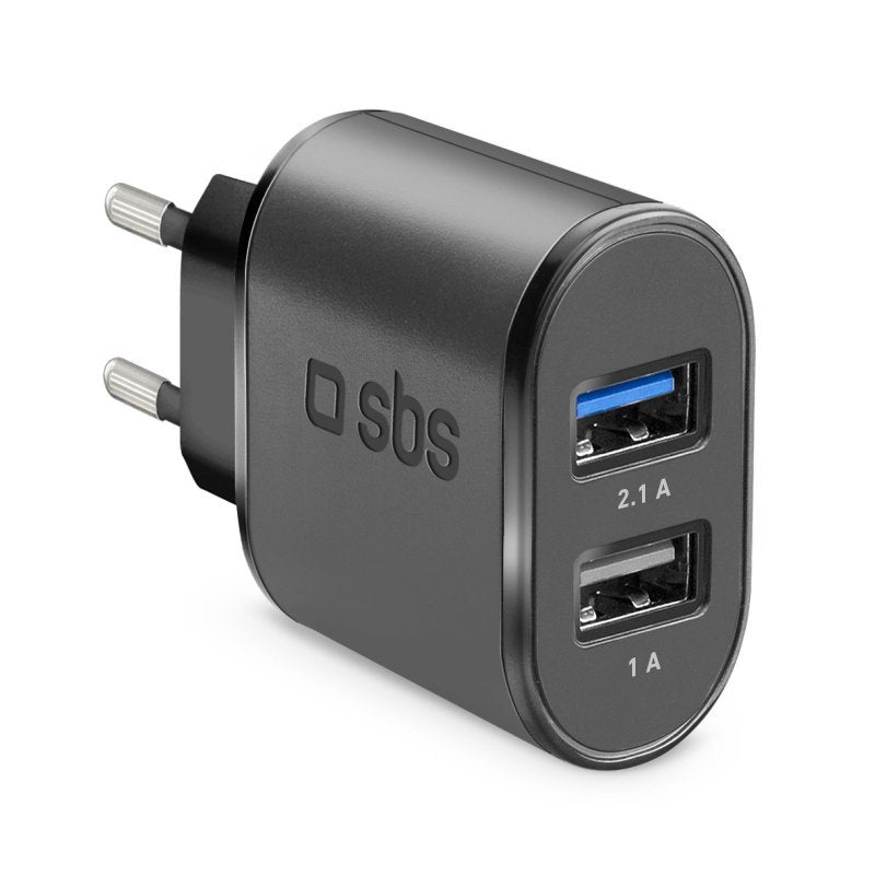 Cargador Pared Sbs 2x Usb 100/250v 1000 Mah Carga Rapida Negro