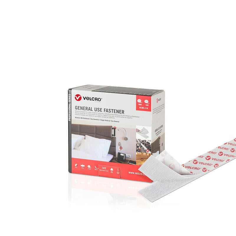 Cinta De Gancho Y Bucle Adhesiva, Blanca, 50mm X 5m