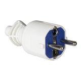 Clavija 2p+T, 16a 250v Pvc Color Blanco. Sujetacables Abatible Solera 706cb