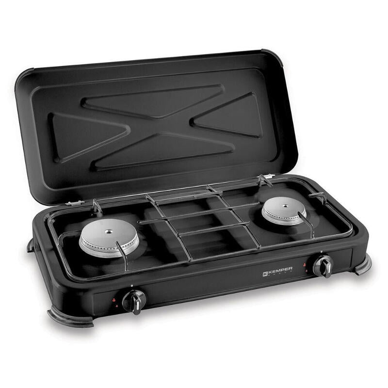 Cocina De Gas Butano/Propano Esmaltada 2 Quemadores, Negra, 570 X 300 X 65 Mm
