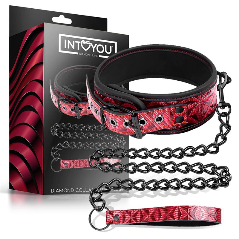 Collar Con Correa Ajustable Diamond Cuero Vegano