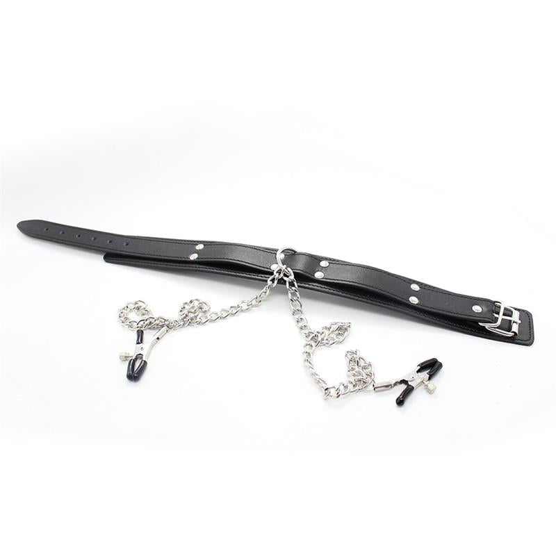 Collar Con Pezoneras Y Cadena De Metal Negro