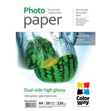 Colorway High Glossy Dual-Side Photo Paper, A4, 220 G M2, 20 Sheets