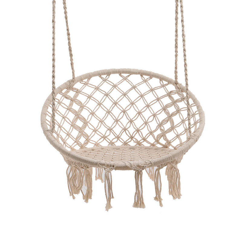 Columpio De Algodon Modelo Bali Con Flecos Ø82x123cm Color Crema