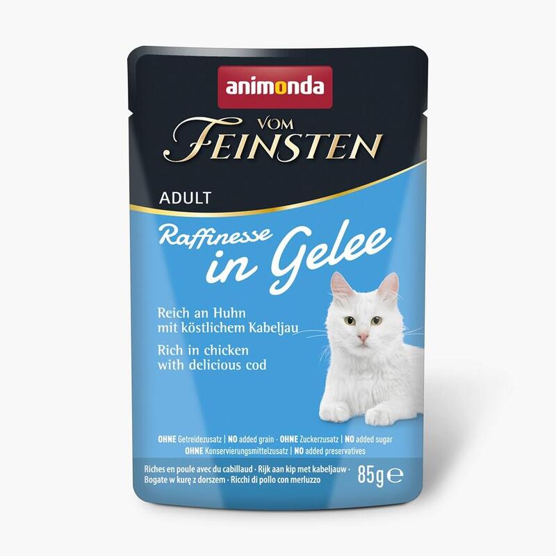 Comida Húmeda Para Gatos Animonda Vom Feinsten Adult Raffinesse En Gelatina Rica En Pollo Con Bacalao  85 G