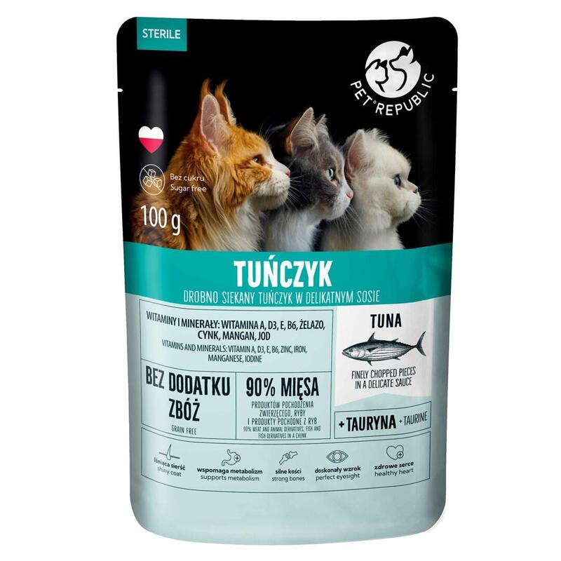Comida Húmeda Para Gatos Pet Republic Steril Atún En Salsa Finamente Picado  100 G