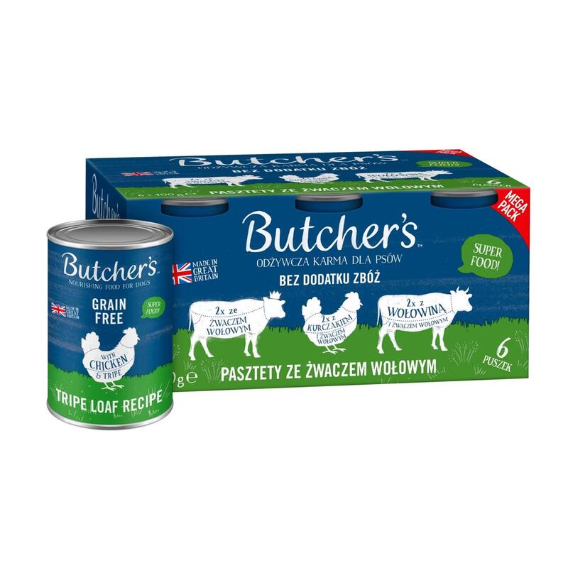 Comida Húmeda Para Perros Butcher'S Original Mega Pack Mix Tripe Loaf Recipe  6 X 400g