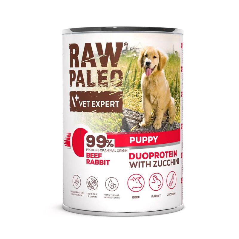Comida Húmeda Para Perros Raw Paleo Duoprotein Beef & Rabbit Puppy  400g