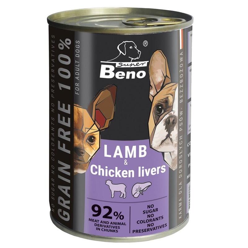 Comida Húmeda Para Perros Super Beno Lamb With Chicken Livers  415g