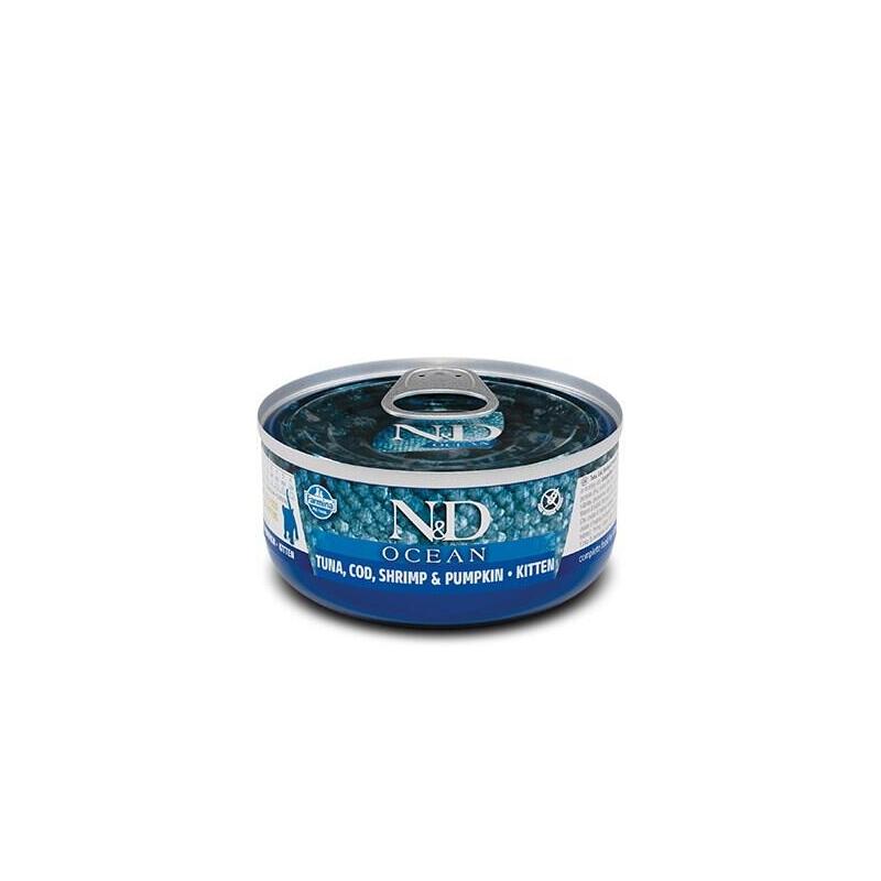 Comida Para Gato Farmina N&D Cat Ocean Atún,Bacalao,Camarones Calabaza Gatito 70g