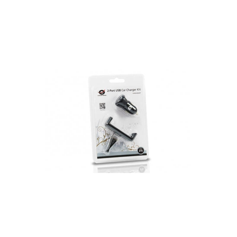 Conceptronic Cargador 5v 2xusb  Para Coche 12/24v + Soporte Smartphone Toma Ventilacion Cusbcar2akit