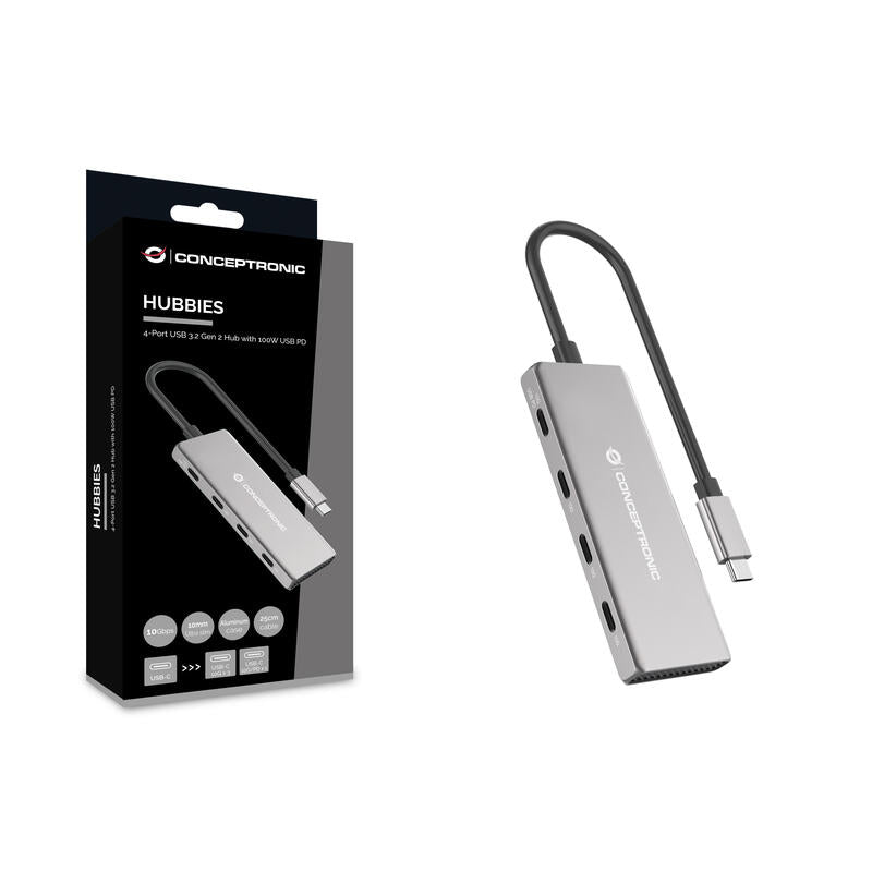 Conceptronic Dock Usb-C->4x Usb-C 100wpd O.Netzteil 0.25m Gr