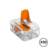 Conector Rápido Con Palanca 2 Vias, Ø Maximo 4 Mm², 450 V , 32 A; Transparente; 13,2 X 18,6 X 8,4 Mm, 10 Uds