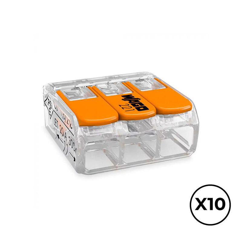 Conector Rapido Con Palanca 3 Conductores, Ø Maximo 4 Mm², 450 V , 32 A; Transparente; 18,8 X 18,6 X 8,4 Mm. Contiene 10 Unidades