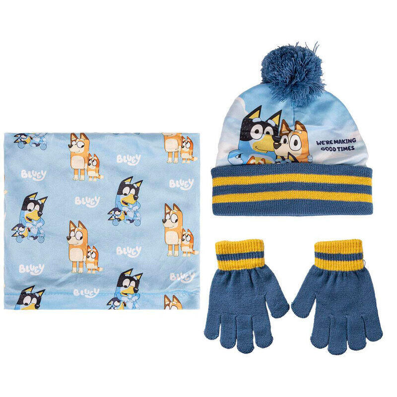 Conjunto Infantil Gorro Guantes Braga Cuello Bluey
