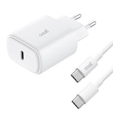 Cool Cargador Red Universal Fast Adapt. (Pd) Tipo-C (25w) Blanco + Cable Tipo-C A Tipo-C