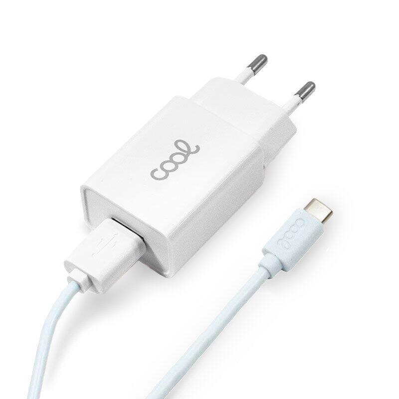 Cool Cargador Red /Conector Tipo-C 2.1amp / Kit 2 En 1 Blanco