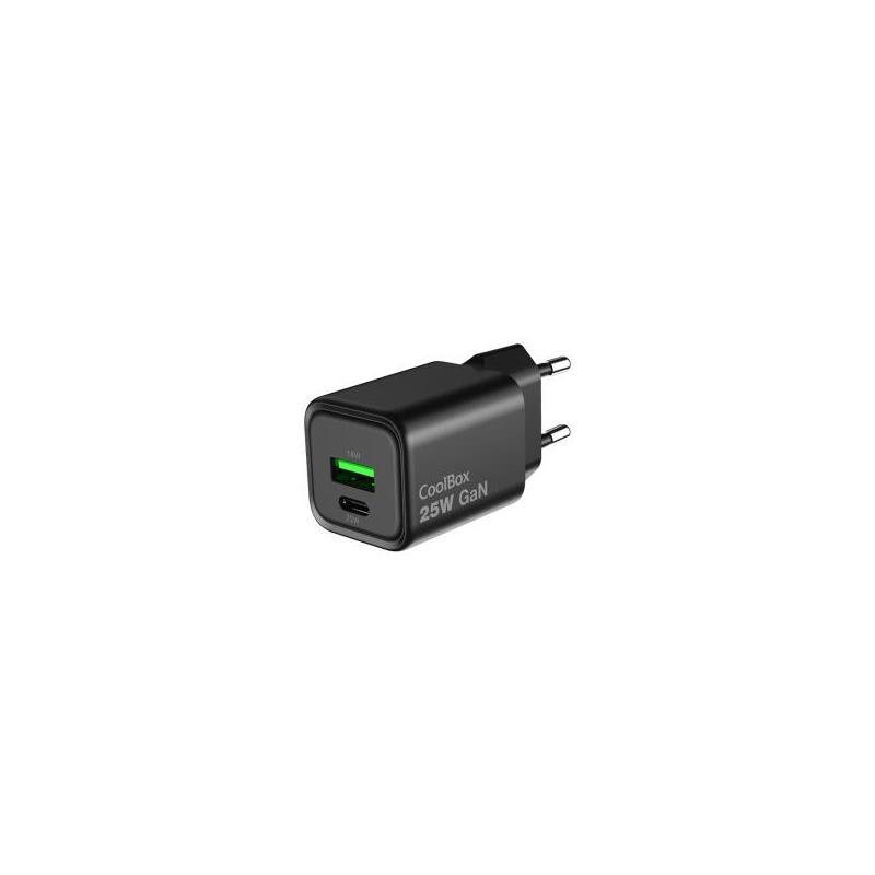 Coolbox Cargador Gan 25w - 1xusb-C - 1xusb-A - Carga Rapida 3.0 - Power Delivery - Negro