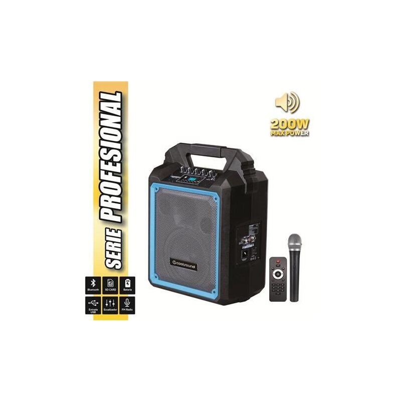 Coolsound Pro 200 Altavoz Autoamplificado Bluetooth 200w 6.5" 60w Rms Con Bateria - Usb, Sd, Entrada Mic. Jack 6.3mm - 1 Microfono Serie Pro Cool - Autonomia Hasta 3.5h - Asa De Transporte - Mando A Distancia