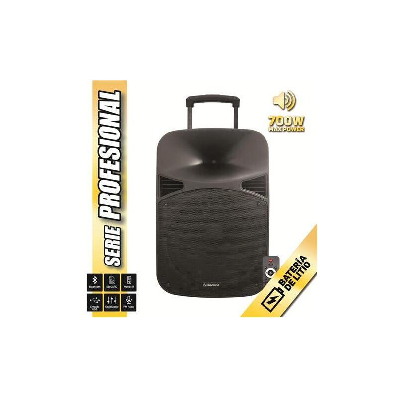 Coolsound Serie Pro Altavoz Autoamplificado Bluetooth 700w 15" 120w Con Bateria - Usb, Entrada Mic. Jack 6.3mm - 2 Microfono Incluidos - Asa Y Ruedas De Transporte - Mando A Distancia