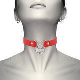 Coquette Chic Desire - Collar Cuero Vegano Rojo Accesorio Corazón Con Llave