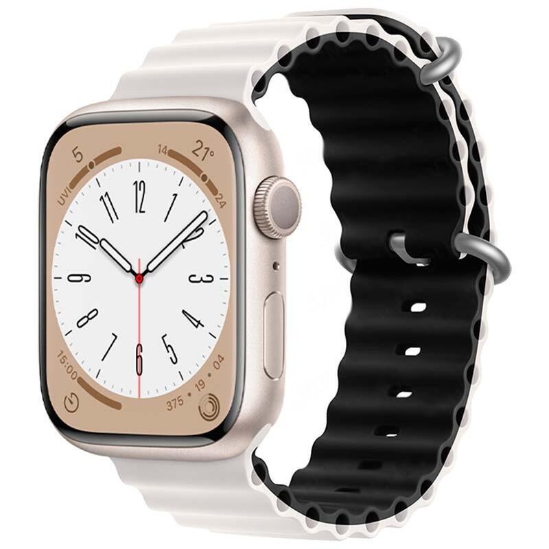 Correa Apple Watch 42/44/45/49mm Wave Blanco+Negro