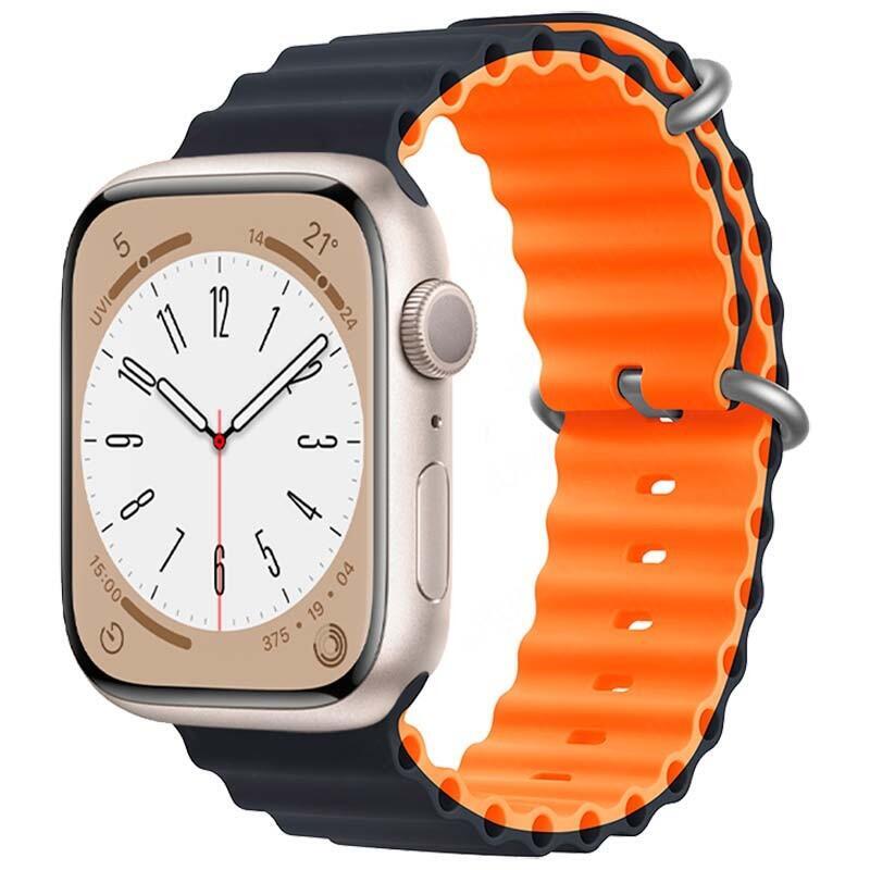 Correa Apple Watch 42/44/45/49mm Wave Medianoche+Naranja