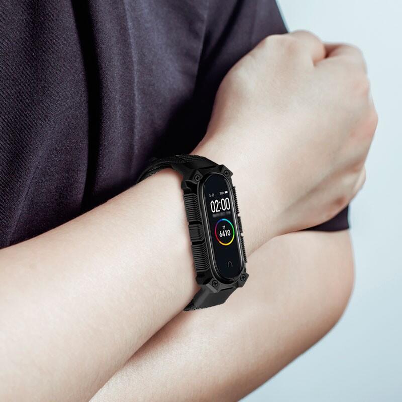 Correa De Nailon Rugerizada Negra Para Xiaomi Mi Smart Band 6 / Mi Band 5 / Amazfit Band 5