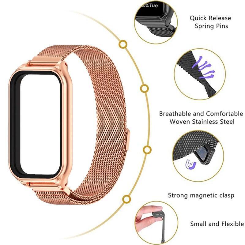 Correa Milanesa Magnética Xiaomi Mi Smart Band 8 Active / Redmi Smart Band 2 Dorado Rosa