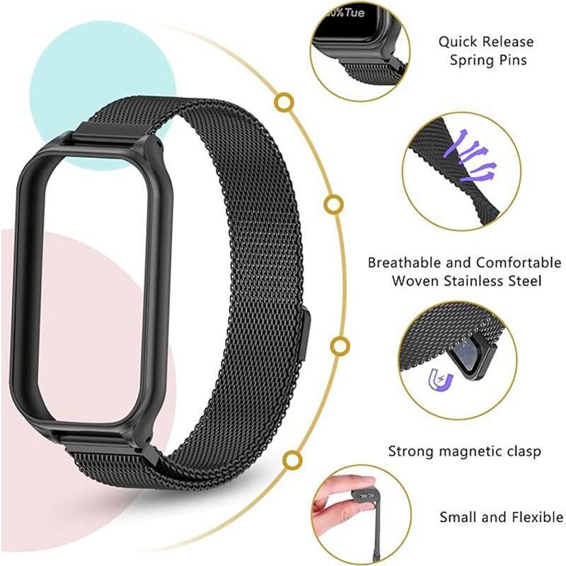 Correa Milanesa Magnética Xiaomi Mi Smart Band 8 Active / Redmi Smart Band 2 Negro