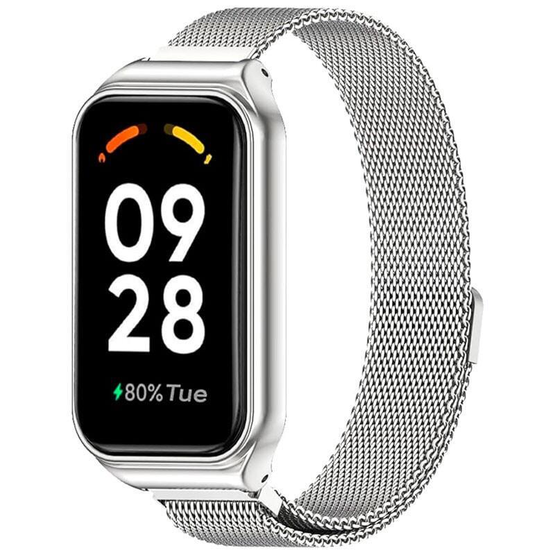 Correa Milanesa Magnética Xiaomi Mi Smart Band 8 Active / Redmi Smart Band 2 Plata