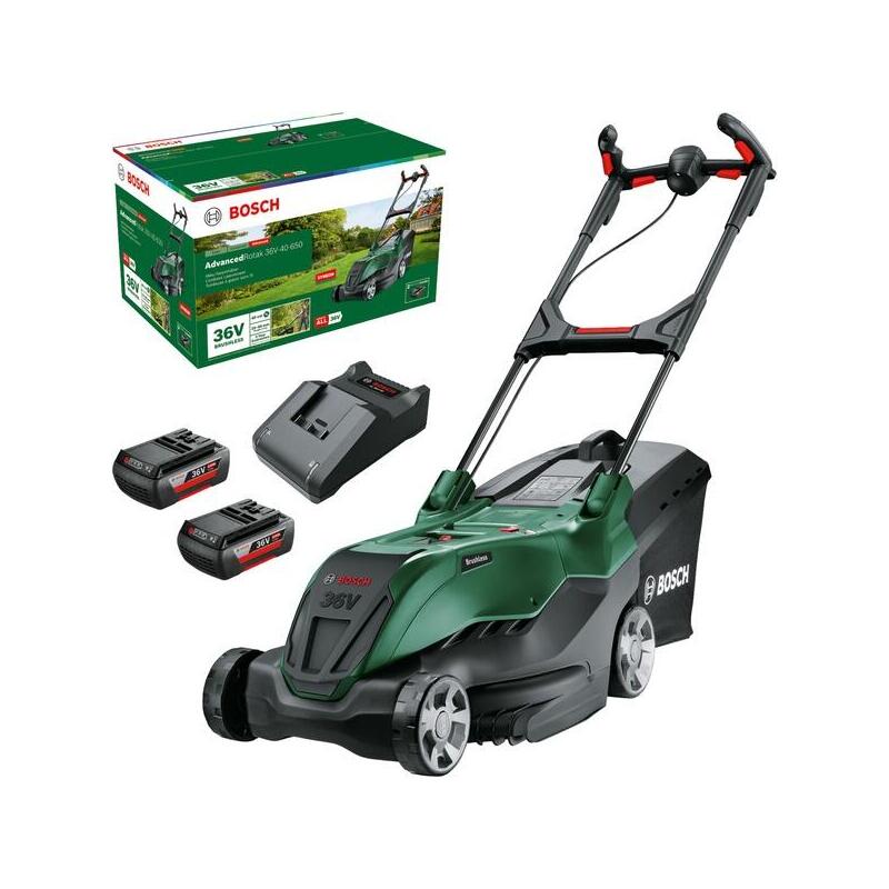 Cortacésped Inalámbrico Bosch Advancedrotak 36v-40-650, 36 Voltios (Verde/Negro, 2x Batería Li-Ion 2.0ah, Power For All)