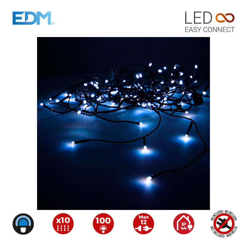 Cortina Easy-Connect 2x1m 10 Tiras 100 Leds Azul 30v (Interior-Exterior) Edm Total 1,8w