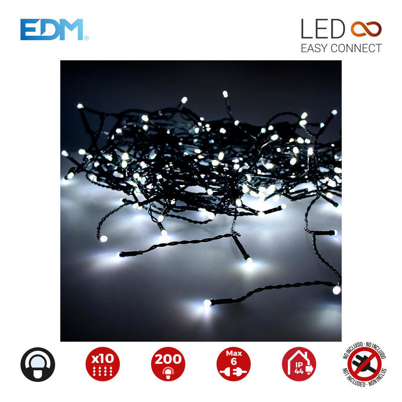 Cortina Easy-Connect 2x2m 10 Tiras 200 Leds Blanco Frio 30v (Interior-Exterior) Edm Total 3,2w
