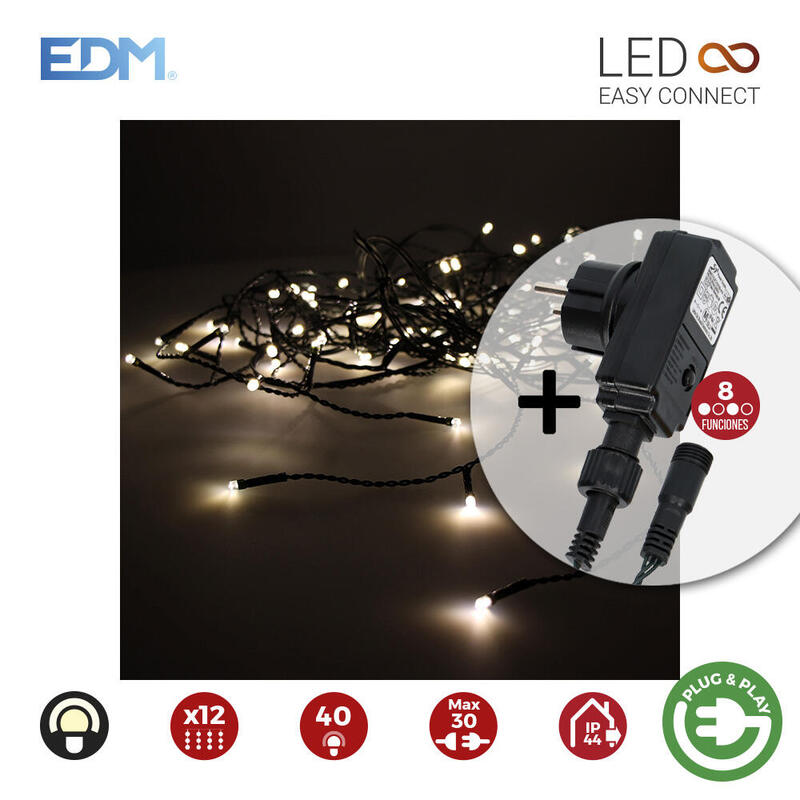 Cortina Icicle Con Programador Easy-Connect 2x0,5m 12 Tiras 40 Leds Blanco Calido Edm