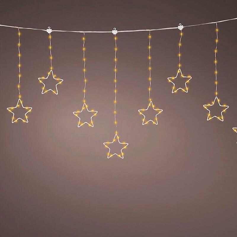 Cortina Multifunción, Exterior, Con Estrellas, Blanco Cálido, Cable Cobre, 1,2 M