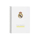 Cuaderno Safta Real Madrid Espiral - Tapas Duras - 80 Hojas A4 Con Cuadriculada 4x4mm - Formato Cuarto - 15.5x22x1cm -