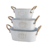 Cubo Zinc Ovalado Con Asa De Cuerda Set De 3unid