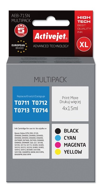 EAN 5901443013556 - Activejet AEB-715N cartucho de tinta 4 pieza(s) Compatible Alto rendimiento (XL) Negro, Cian, Magenta, Am imagen 1
