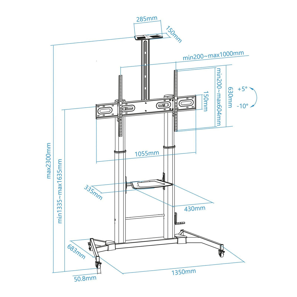 Tooq Soporte Suelo Ruedas Regulable 60-100 - Negro