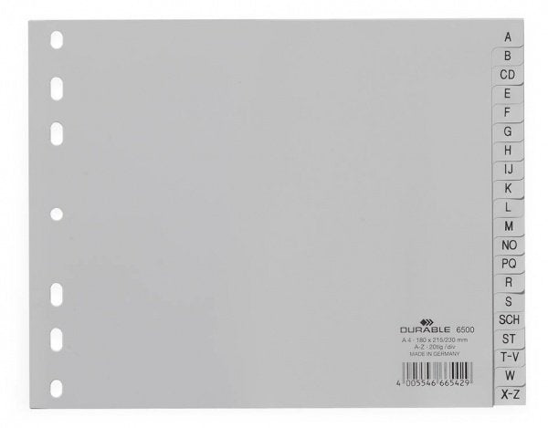 Durable 6500 Separador Alfabético Con Pestaña Polipropileno (Pp) Gris