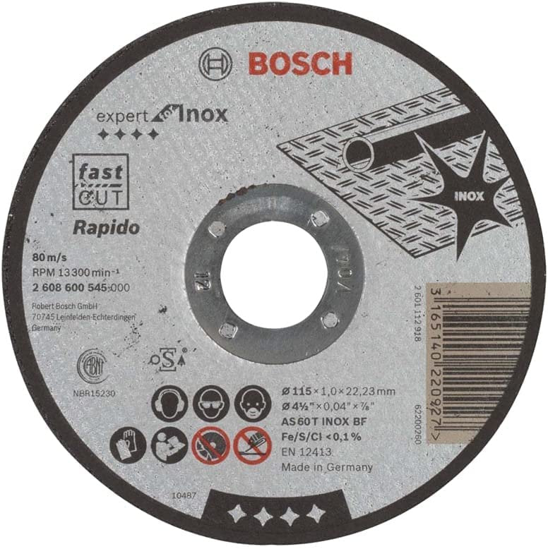 Disco De Corte Bosch Expert Para Inox - Rapido, Ø 115mm (Diámetro 22,23 Mm, As 60 T Inox Bf, Recto)